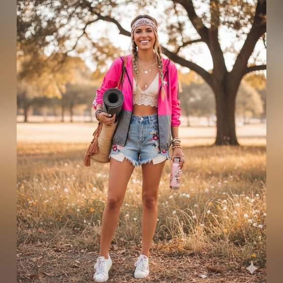 🌿Victoria's Secret Women's Med/Large Anorak Oversized Pink & Gray Wind Breaker - Picture 13 of 14